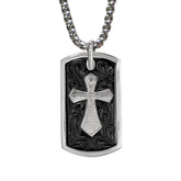 Stainless Steel & Black IP Cross Dog Tag on 22 2.5mm Black IP Stainless Steel Rounded Box Chain